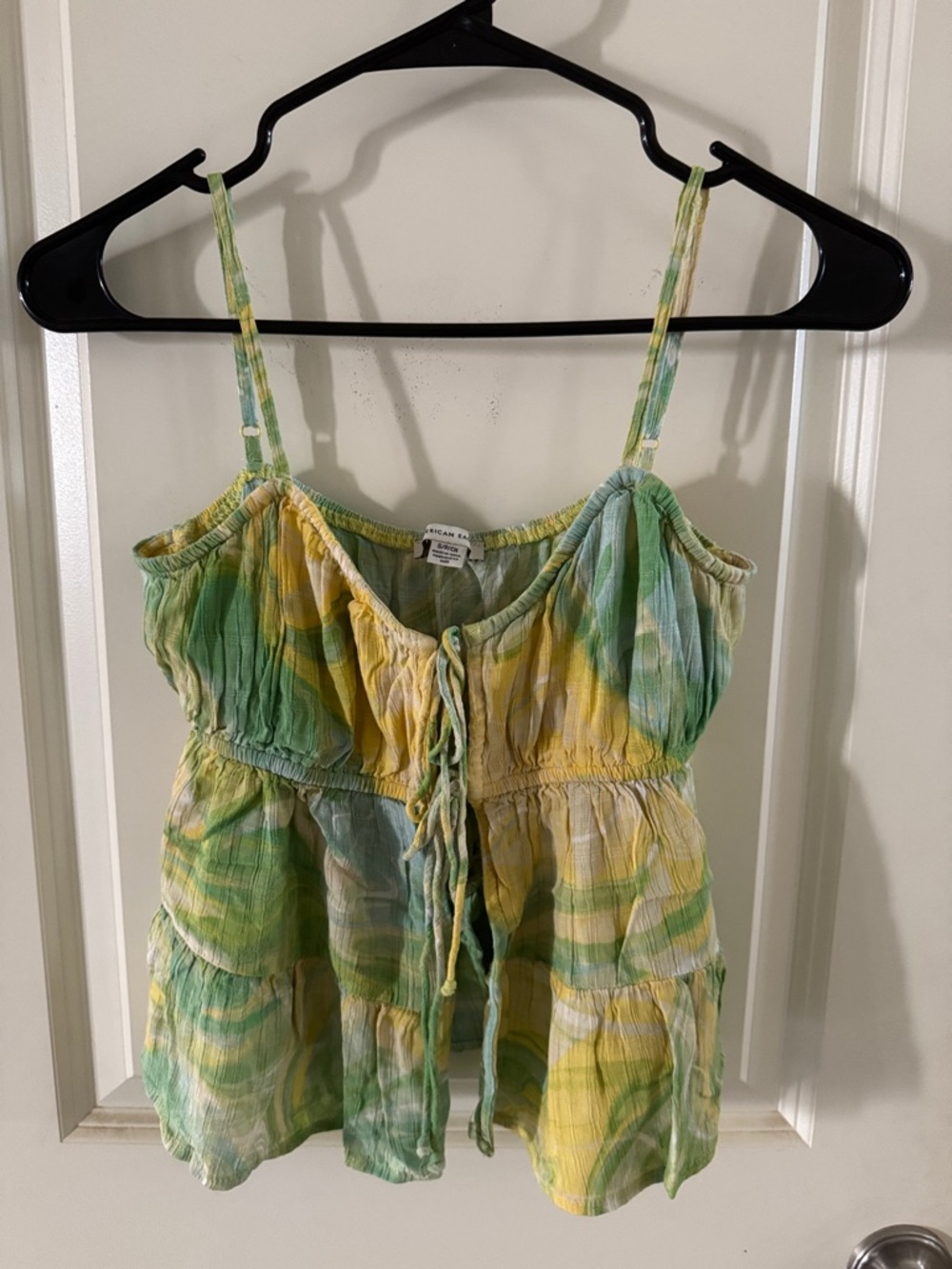 American Eagle Outfitters Yellow & Light Green Tie-Dye Smocked Tank